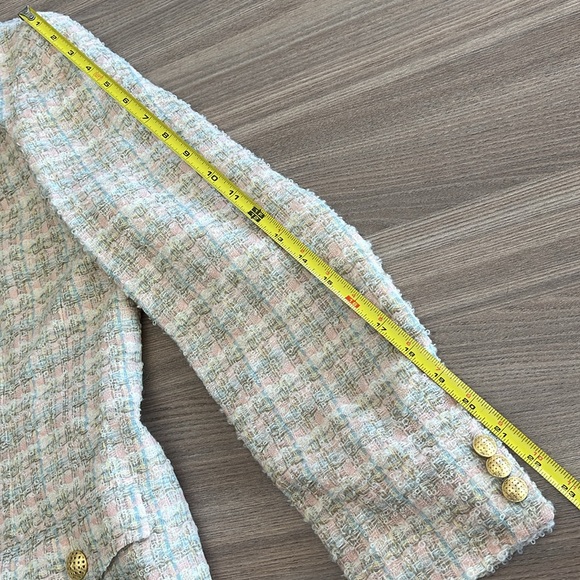 Talbots Tweed Wool Blend Multicolor Gold Buttons Shoulder Pad Blazer Size 12 USA - Picture 6 of 8